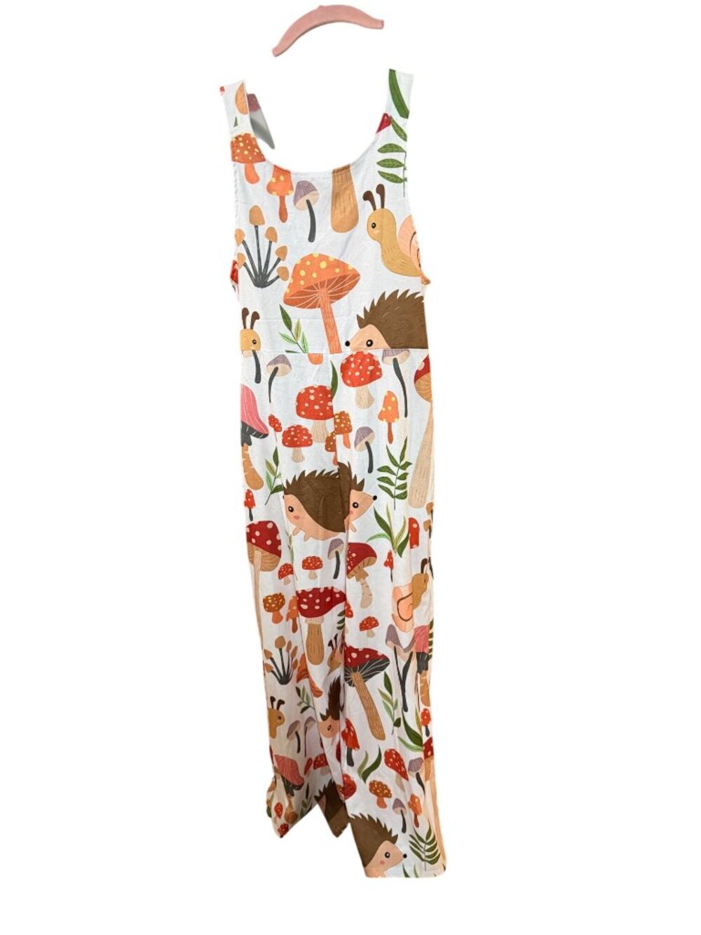 Mushroom & Hedgehog Print Sleeveless Jumpsuit With Adjustable Straps Cottagecore - Picture 4 of 6